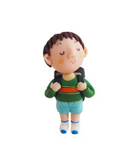 ランドセルをしょってドヤ顔の小学生男子正面（粘土立体イラスト）