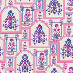 Vintage seamless pattern in Portugal style Indian classic colorful pottery style . Azulejo. Majolica pottery tile, blue and white azulejo, traditional Portuguese and Spain decor. 
Description