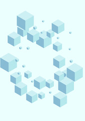 Fototapeta na wymiar White Cube Background Blue Vector. Polygon Simple Card. Sky Blue Block Template Illustration. Element Design. Blue-gray Explosion Square.