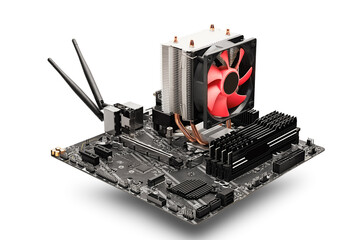 Motherboard assembly with processor, cooler and DDR4.