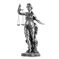 Statue of Justice isolated on white background. Law concept. Generative AI
