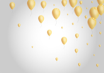 Yellow Balloon Background Gray Vector. Toy Creative Template. Golden Shiny Surprise. Ballon Fun Border.