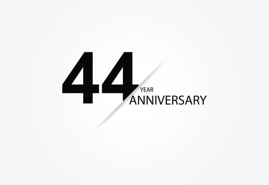 44 years anniversary logo template isolated on white, black and white background. 44th anniversary logo.