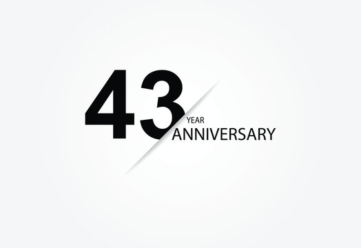 43 years anniversary logo template isolated on white, black and white background. 43th anniversary logo.