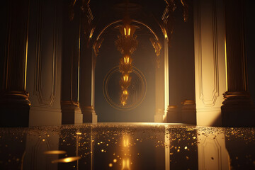 Shining luxury golden room, Generative AI