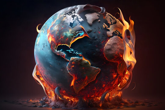 burning earth in fire global warming world catastrophy end of the world