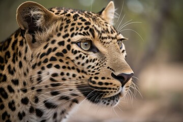 Fototapeta na wymiar A female leopard in close up in the Sabi Sand Game Reserve in South Africa. Generative AI