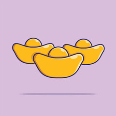 Chinese Gold Ingot Vector, Flat Icon, Flat Design