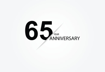 65 years anniversary logo template isolated on white, black and white background. 65th anniversary logo.