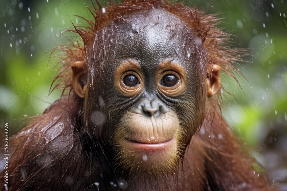 Sticker A ferocious mother Orangutan from Borneo in the rainforest. Generative AI