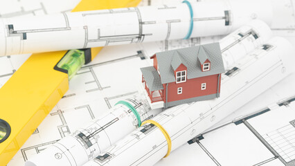 the model of the house on construction drawings, the concept of design and construction