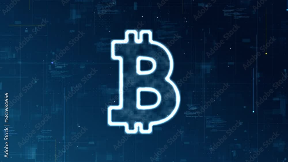 Poster motion graphic of blue digital money logo and cryptocurrency concepts with digital line and grid abs