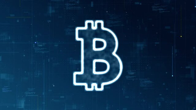 Motion graphic of Blue digital money logo and cryptocurrency concepts with digital line and grid abstract background technology concept camera zoom seamless loop video