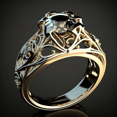 Ring with diamond in the middle, gold, white gold, expensive, beautiful