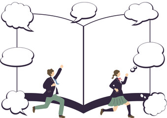 学力向上　進む学生と吹き出し