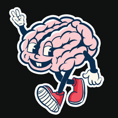 cartoon retro brain character vector illustration