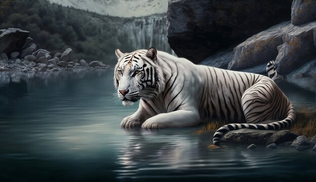 white bengal tiger,alone tiger white,generative ai