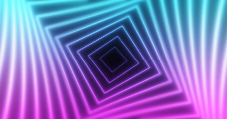 Abstract glowing neon squares swirling blue and purple lines energy futuristic high tech backgroun