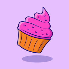 Strawberry Cup Cake Vector, Flat Icon, Flat Design