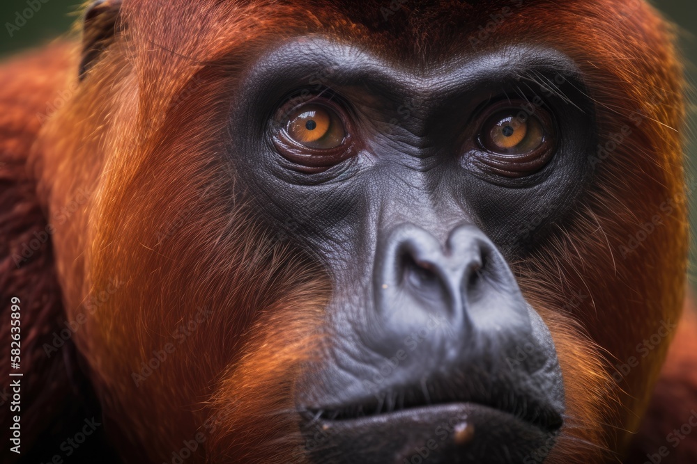 Canvas Prints close up Red Howler Monkey, masked monkey, South America, Ecuador. Generative AI