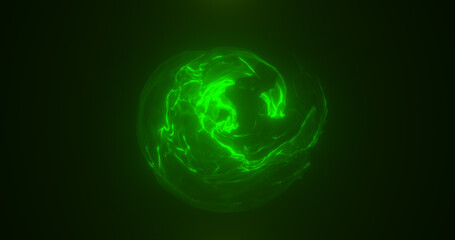 Abstract green energy sphere transparent round bright glowing, magical abstract background