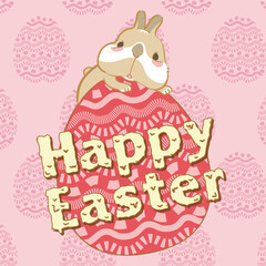 happy birthday and easter greeting card with bunny