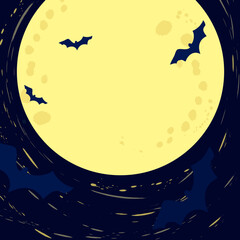 moon and dark sky and bats halloween background