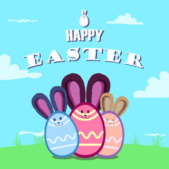 Happy easter poster egg with bunny ears