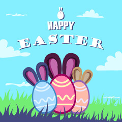 Happy easter poster egg with bunny ears