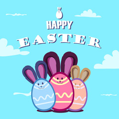 Fototapeta premium Happy easter poster egg with bunny ears