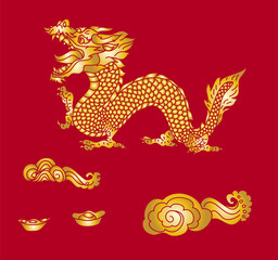 outline Japanese dragon with flower for tattoo style.Traditional Japanese culture for printing and coloring book on background.