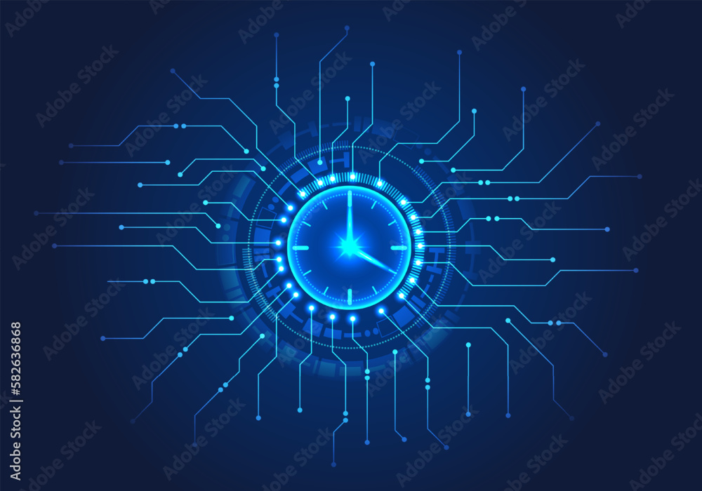 Poster watch has a technology circle around it and a circuit board is connected to it. like the concept of 