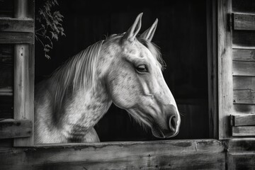 portrait of a horse in black and white. Generative AI