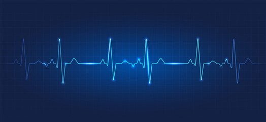 Heart wave technology background Shows the rhythm of the heart that is pumping. dark blue background with a grid