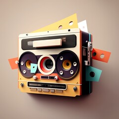 Retro cassette tape recorder. Generative Ai.