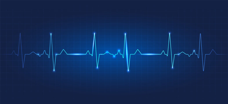 Heart wave technology background Shows the rhythm of the heart that is pumping. dark blue background with a grid