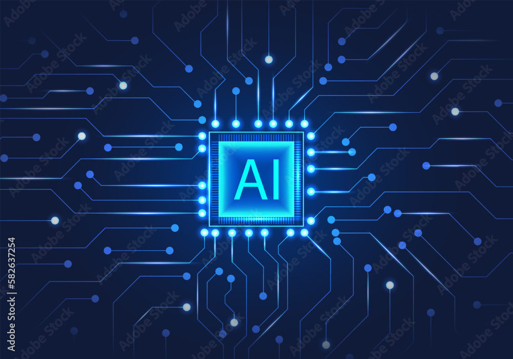 Poster artificial intelligence chip with the letters ai in the middle is like a computer that controls ever