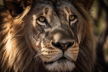 fantastic depiction of an african lion in the Serengeti, Tanzania. Generative AI