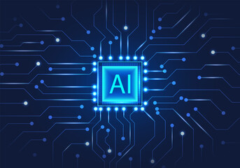 Artificial intelligence chip with the letters AI in the middle is like a computer that controls everything. It is a technology that will help in business matters. industry, even human daily activities