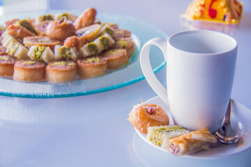 Ramadan Oriental dessert food photography, Photo is selective focus with shallow depth of field. Taken at Cairo Egypt