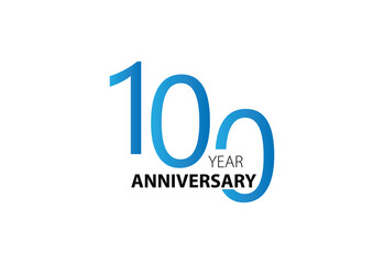 100th anniversary design with simple line blue color isolated on white background for celebration.