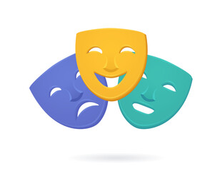 Theatrical masks drama and comedy, tragicomedy. Comic and tragedy mask symbol.