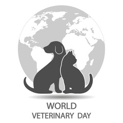 Illustration of a logo of a veterinary clinic. Pets on the background of the globe with a shadow