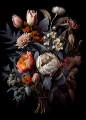 Beautiful Floral Bouquet, black Background