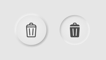 Closed trashcan icon in neumorphism style. Icons for business, white UI, UX. Delete symbol. Recycling, ecology, empty wastebacket. Neumorphic style. Vector illustration.