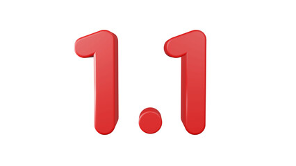 1.1 Promotion Sale. 1.1 Red font. Golden Number 3D Illustration.