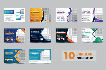 Creative business conference flyer template set or webinar event invitation social media web banner design