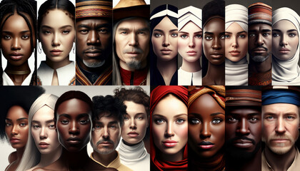 A group of diverse people from various cultural backgrounds. Diversity and multiculturalism. Generative AI.