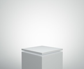 Empty white podium.3D display podium on gray background.Stand Minimal mockup for presentation.Abstract white background concept.Geometric platform show cosmetic product.Stage showcase.3D rendering
