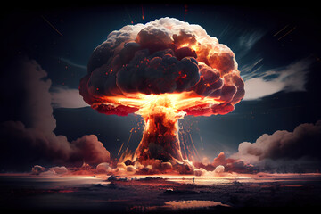 Nuclear explosion of an atom bomb with a mushroom. Generative Ai